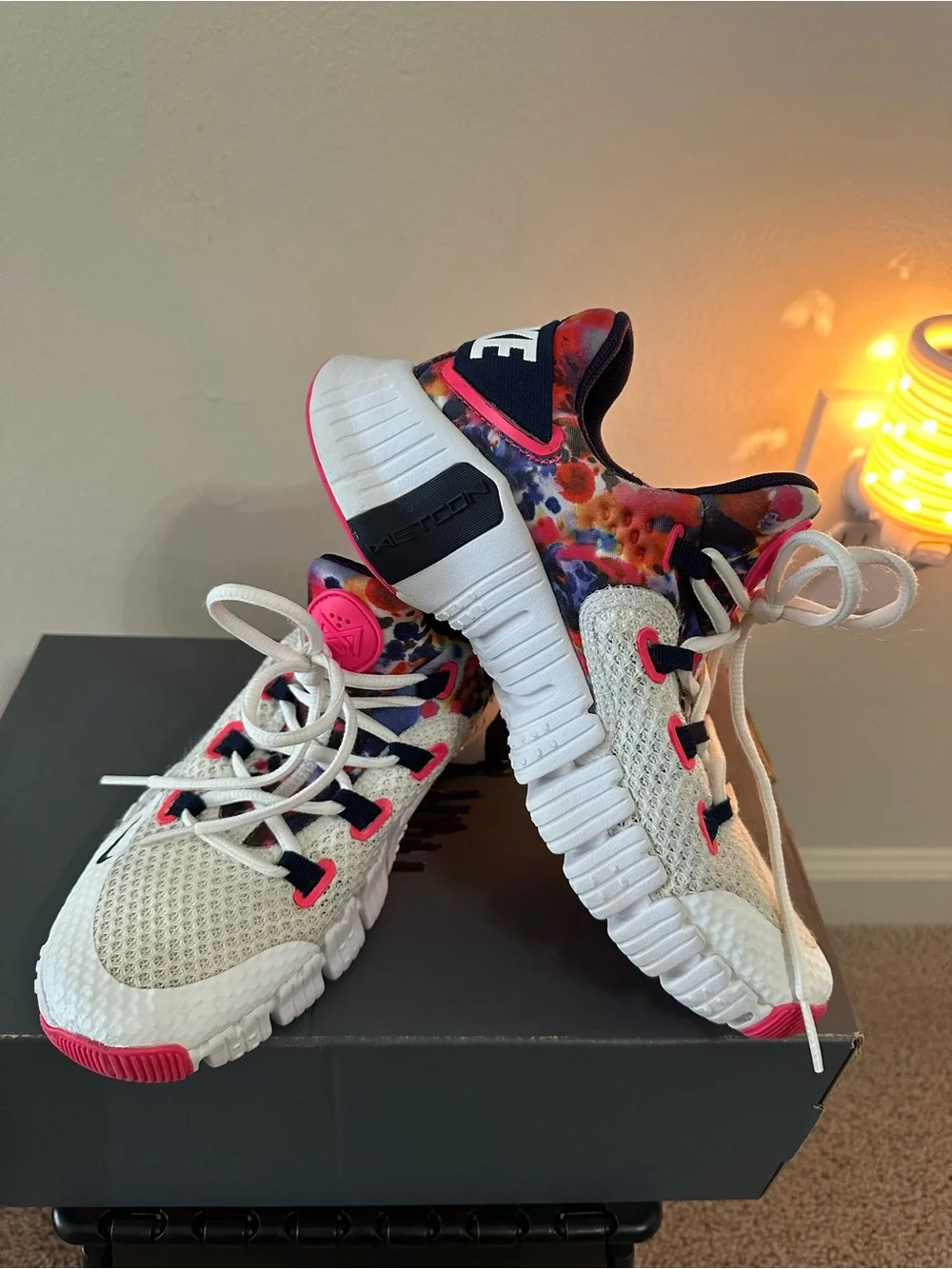 Nike Free Metcon 4, Women’s White Sneakers with Pink and Navy Tie-Dye Accents